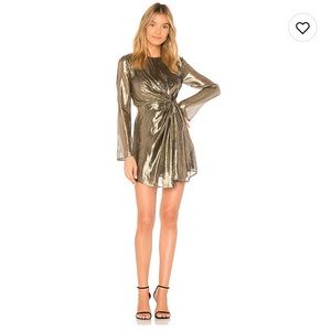 Loveshackfancy gold metallic mini dress